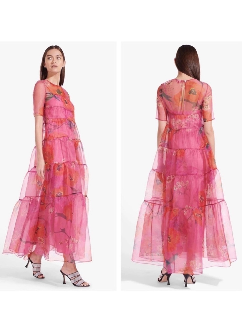 STAUD Pink Floral Tiered Maxi Dress